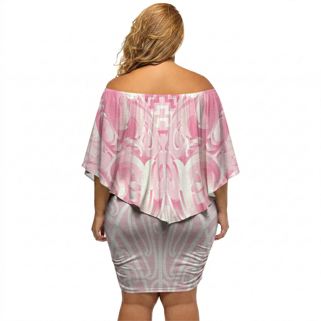 Aotearoa Kowhaiwhai Poutama Pink Motif Off Shoulder Short Dress LT9 - Polynesian Pride