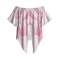Aotearoa Kowhaiwhai Poutama Pink Motif Off Shoulder Wrap Waist Top LT9 - Polynesian Pride