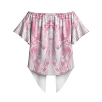Aotearoa Kowhaiwhai Poutama Pink Motif Off Shoulder Wrap Waist Top LT9 - Polynesian Pride