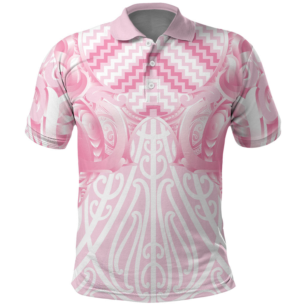 Aotearoa Kowhaiwhai Poutama Pink Motif Polo Shirt LT9 Pink - Polynesian Pride