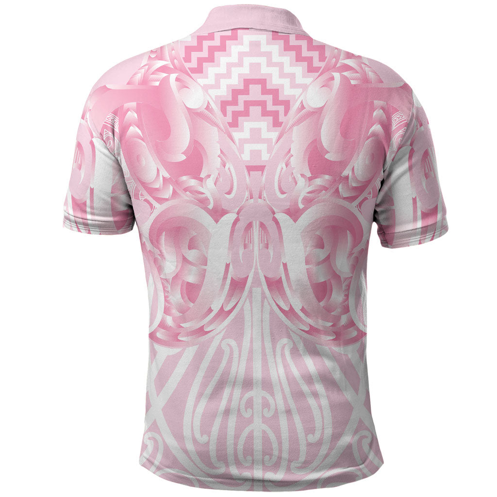 Aotearoa Kowhaiwhai Poutama Pink Motif Polo Shirt LT9 - Polynesian Pride