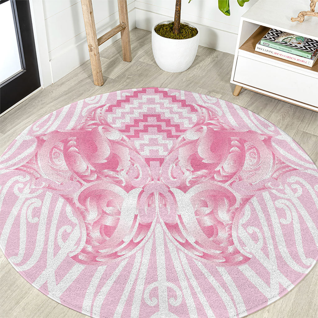 Aotearoa Kowhaiwhai Poutama Pink Motif Round Carpet LT9 Pink - Polynesian Pride