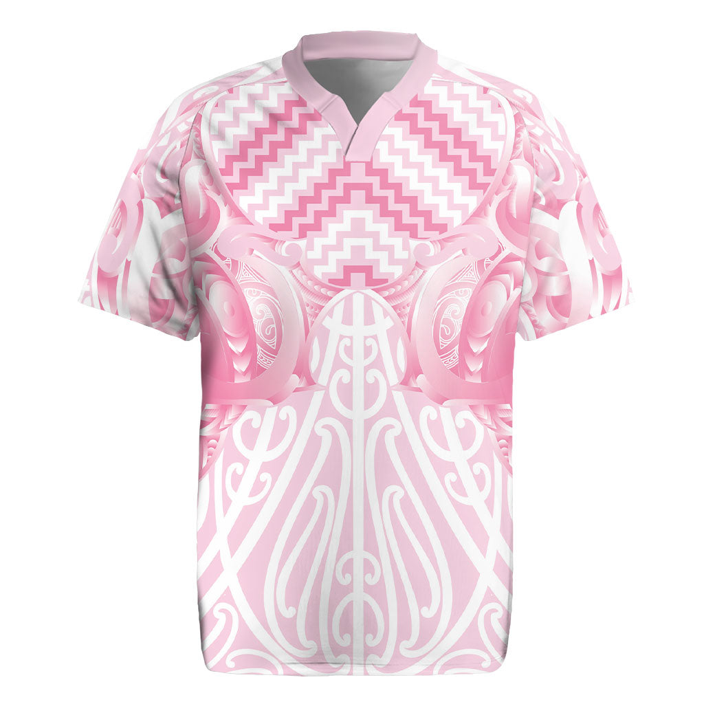 Aotearoa Kowhaiwhai Poutama Pink Motif Rugby Jersey LT9 Pink - Polynesian Pride