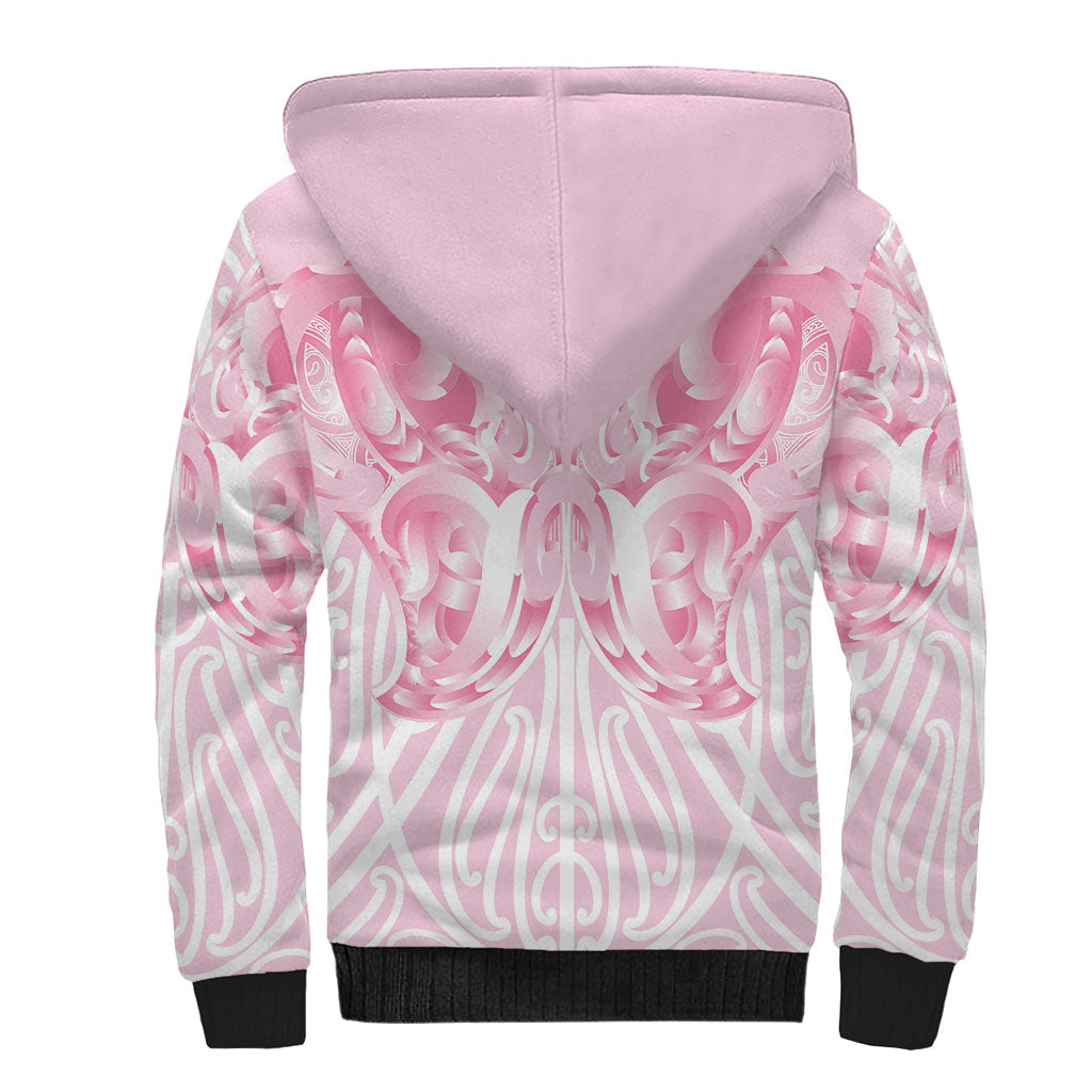 Aotearoa Kowhaiwhai Poutama Pink Motif Sherpa Hoodie LT9 - Polynesian Pride
