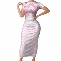 Aotearoa Kowhaiwhai Poutama Pink Motif Short Sleeve Bodycon Dress