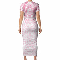 Aotearoa Kowhaiwhai Poutama Pink Motif Short Sleeve Bodycon Dress