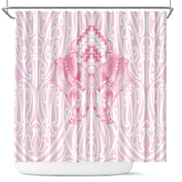 Aotearoa Kowhaiwhai Poutama Pink Motif Shower Curtain