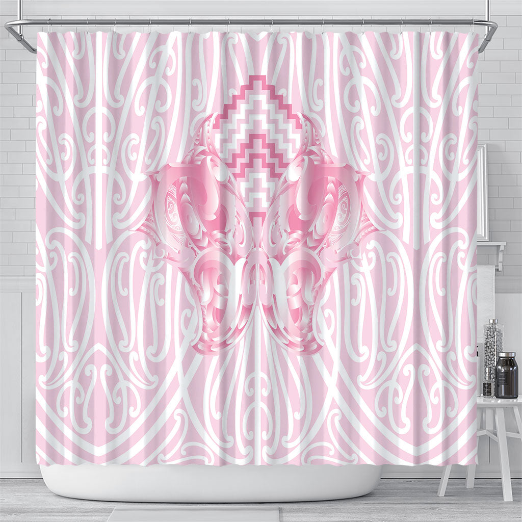 Aotearoa Kowhaiwhai Poutama Pink Motif Shower Curtain