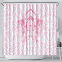 Aotearoa Kowhaiwhai Poutama Pink Motif Shower Curtain