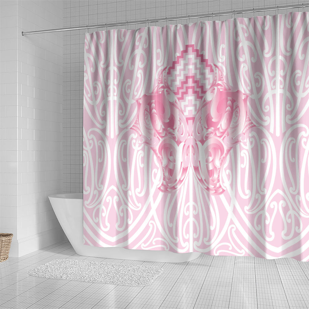 Aotearoa Kowhaiwhai Poutama Pink Motif Shower Curtain