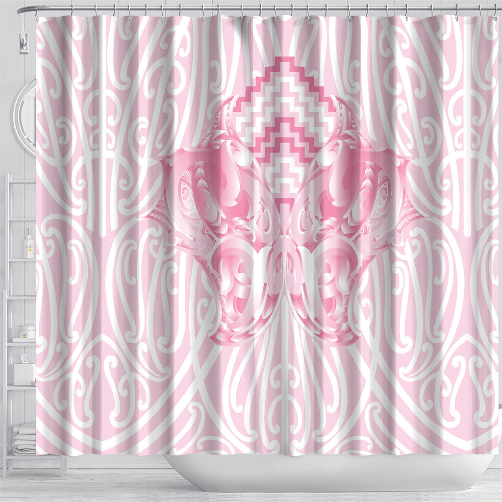Aotearoa Kowhaiwhai Poutama Pink Motif Shower Curtain