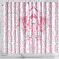 Aotearoa Kowhaiwhai Poutama Pink Motif Shower Curtain