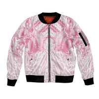 Aotearoa Kowhaiwhai Poutama Pink Motif Sleeve Zip Bomber Jacket