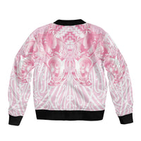 Aotearoa Kowhaiwhai Poutama Pink Motif Sleeve Zip Bomber Jacket