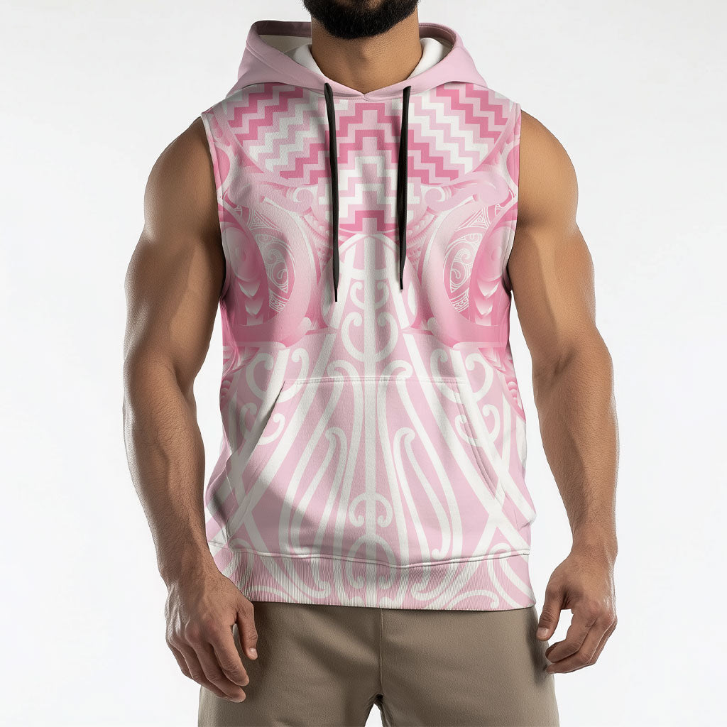 Aotearoa Kowhaiwhai Poutama Pink Motif Sleeveless Hoodie LT9 - Polynesian Pride