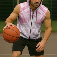 Aotearoa Kowhaiwhai Poutama Pink Motif Sleeveless Zip Hoodie LT9 - Polynesian Pride