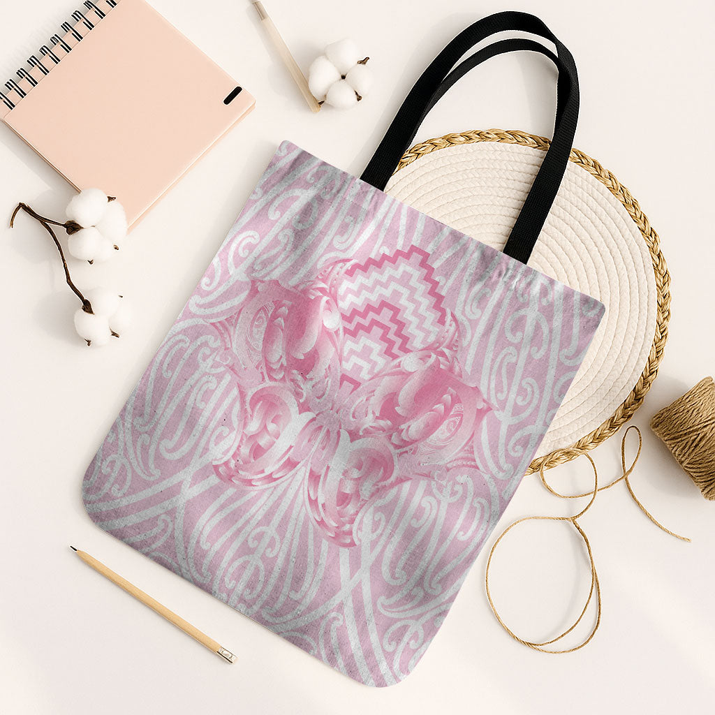 Aotearoa Kowhaiwhai Poutama Pink Motif Tote Bag