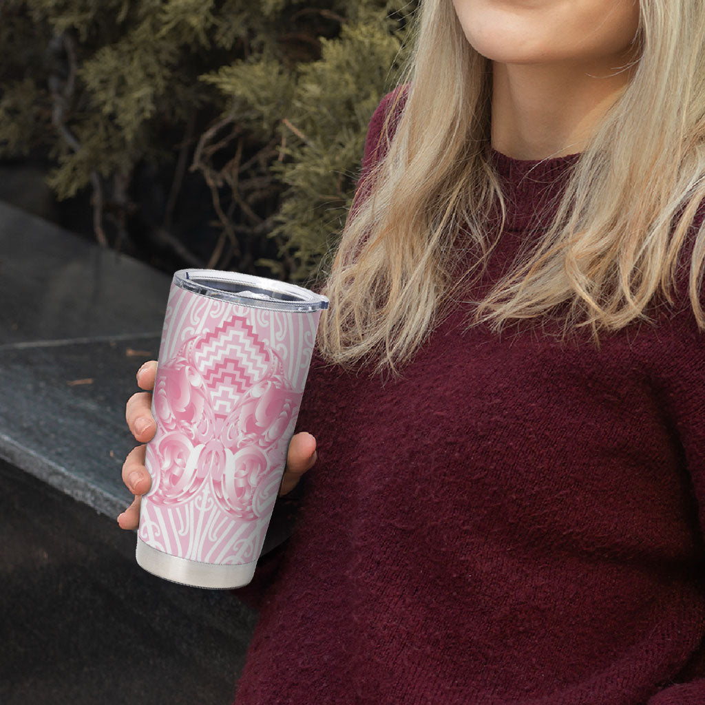 Aotearoa Kowhaiwhai Poutama Pink Motif Tumbler Cup LT9 - Polynesian Pride
