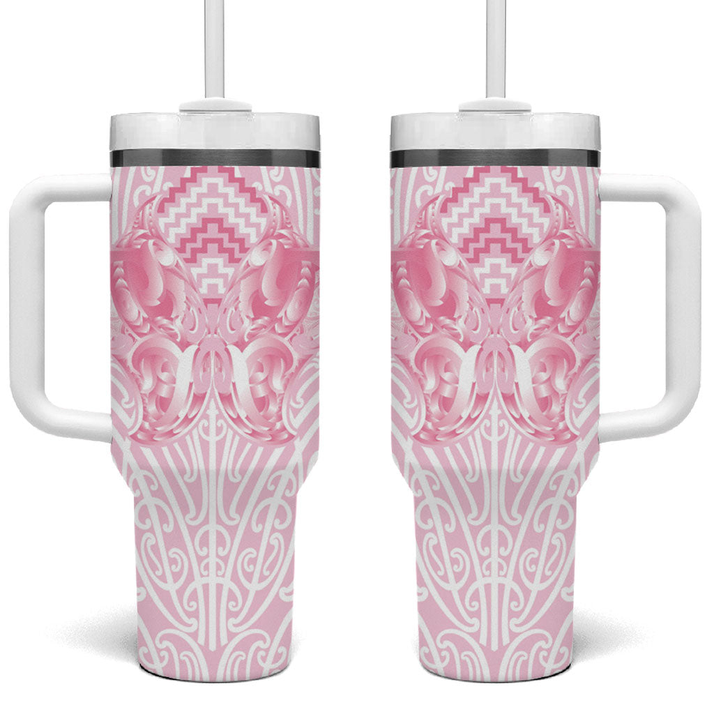 Aotearoa Kowhaiwhai Poutama Pink Motif Tumbler With Handle LT9 One Size: 40 oz Pink - Polynesian Pride