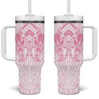 Aotearoa Kowhaiwhai Poutama Pink Motif Tumbler With Handle LT9 One Size: 40 oz Pink - Polynesian Pride