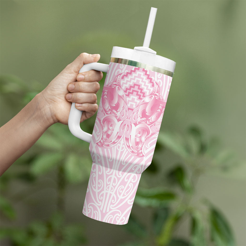 Aotearoa Kowhaiwhai Poutama Pink Motif Tumbler With Handle LT9 - Polynesian Pride
