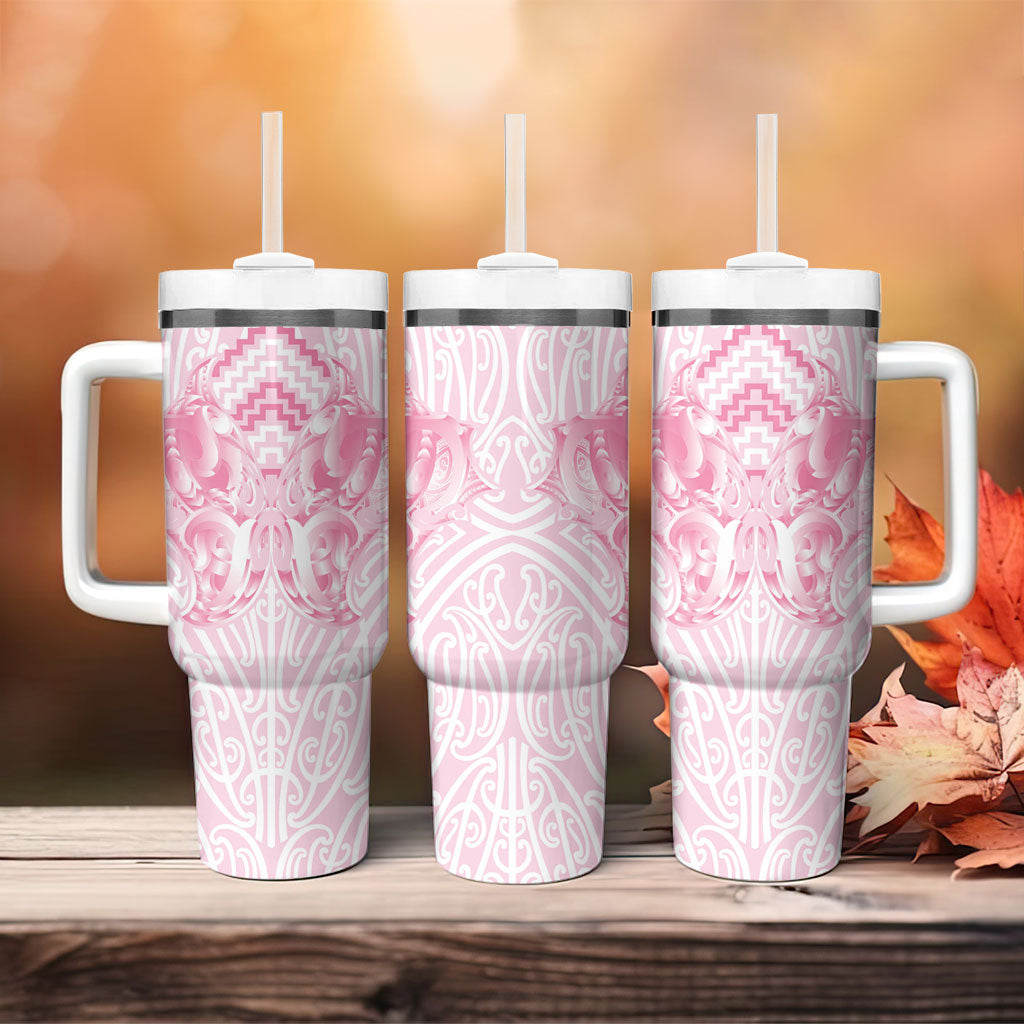 Aotearoa Kowhaiwhai Poutama Pink Motif Tumbler With Handle LT9 - Polynesian Pride
