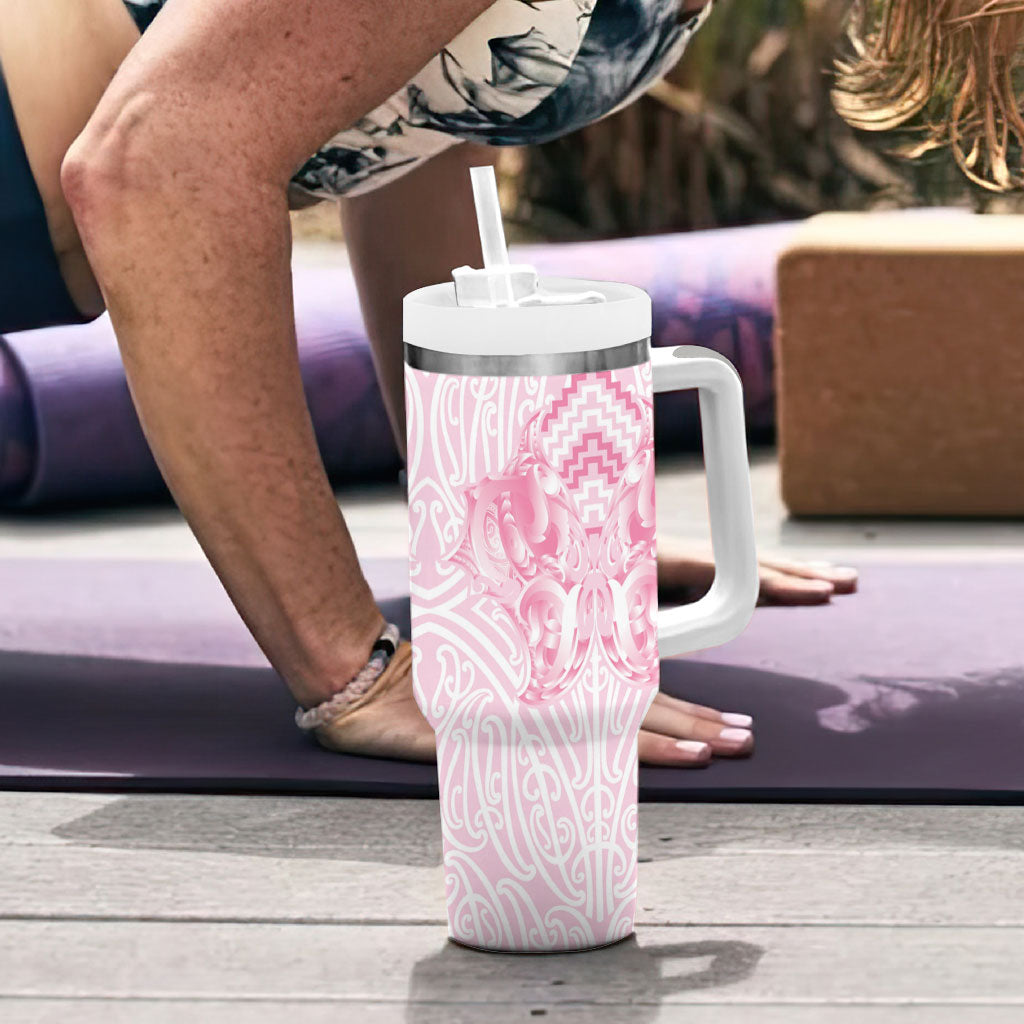 Aotearoa Kowhaiwhai Poutama Pink Motif Tumbler With Handle LT9 - Polynesian Pride