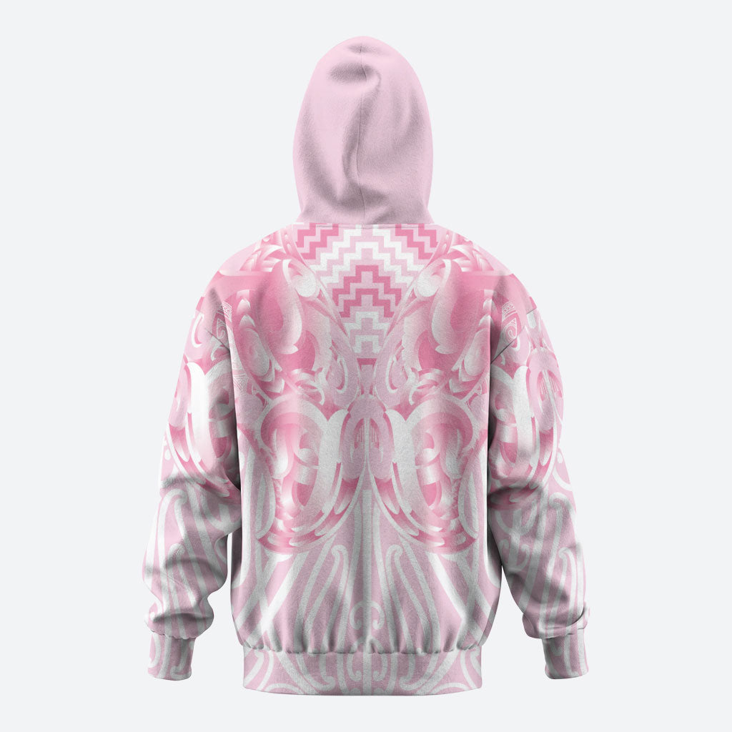 Aotearoa Kowhaiwhai Poutama Pink Motif Zip Hoodie