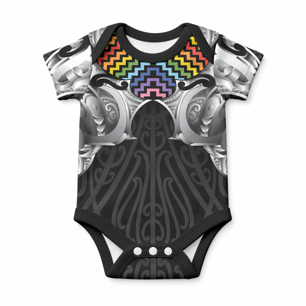 Aotearoa Kowhaiwhai Poutama Rainbow Motif Baby Onesie