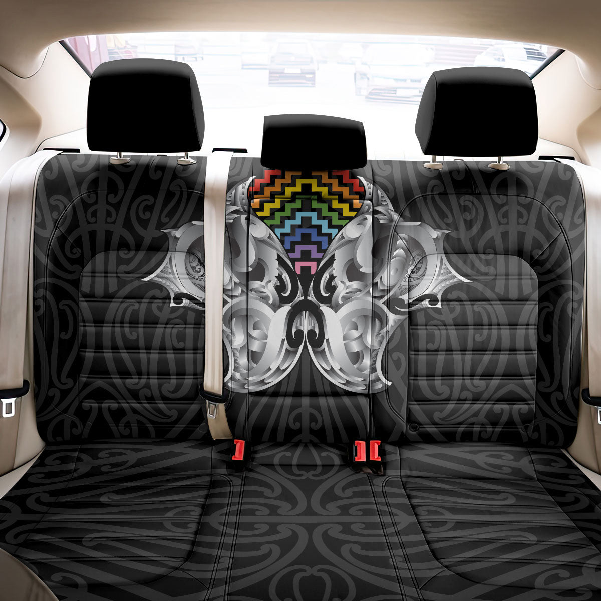 Aotearoa Kowhaiwhai Poutama Rainbow Motif Back Car Seat Cover