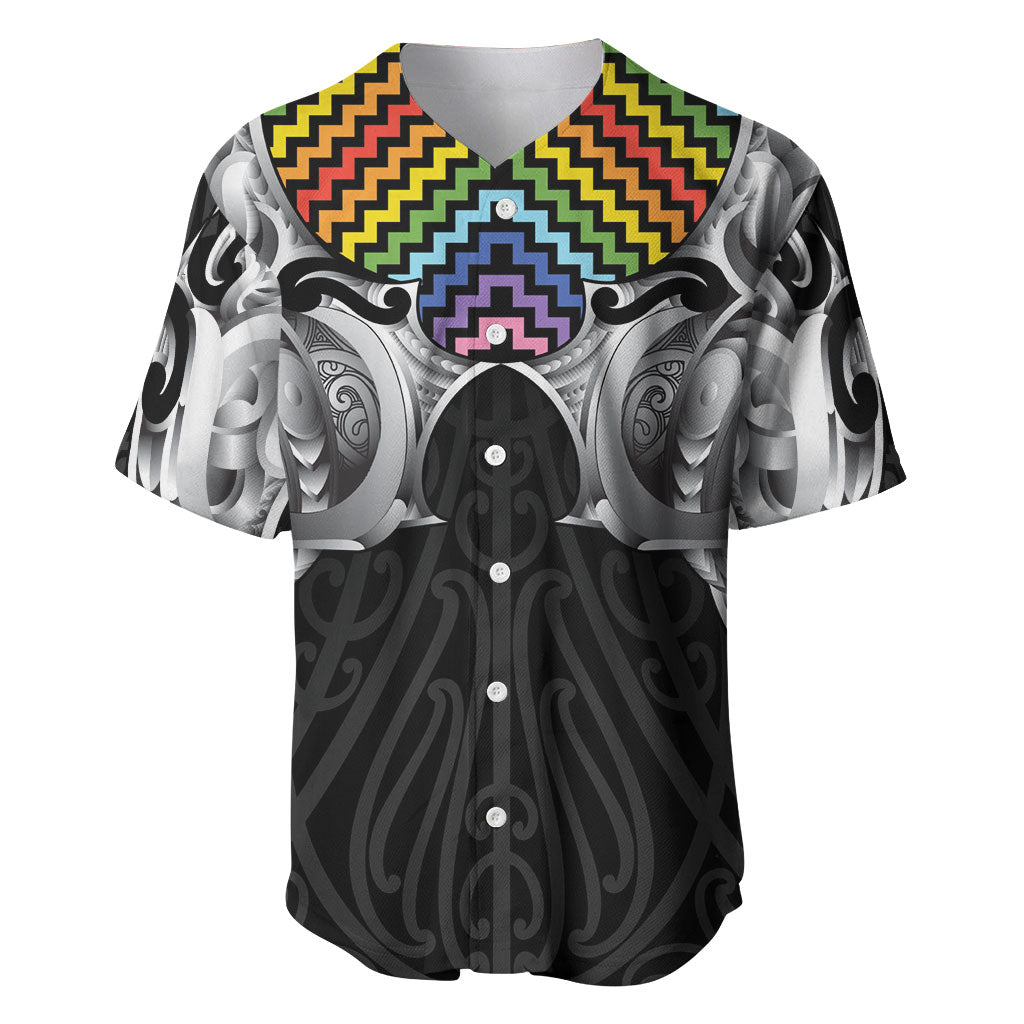 Aotearoa Kowhaiwhai Poutama Rainbow Motif Baseball Jersey LT9 Rainbow - Polynesian Pride