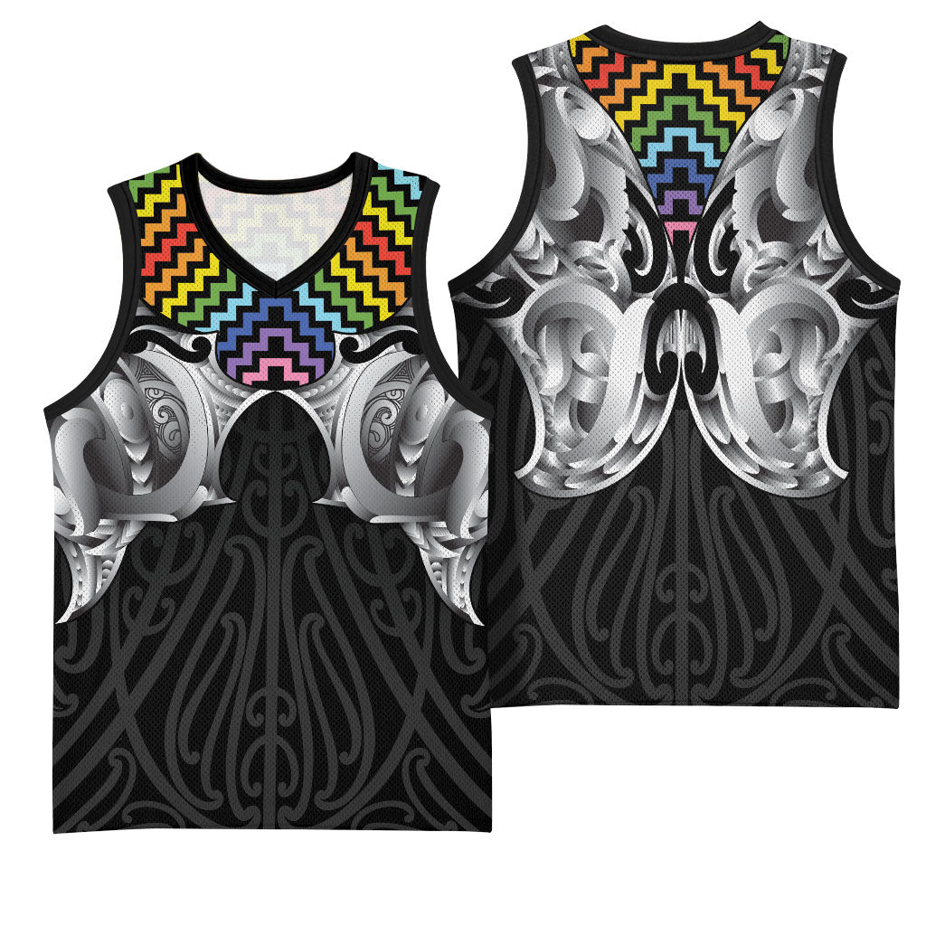 Aotearoa Kowhaiwhai Poutama Rainbow Motif Basketball Jersey
