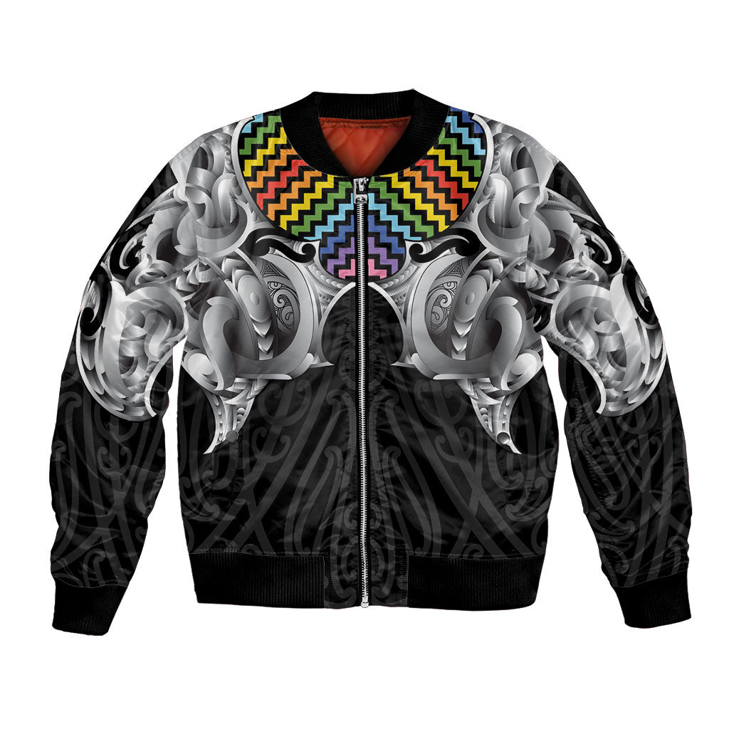 Aotearoa Kowhaiwhai Poutama Rainbow Motif Bomber Jacket LT9 Unisex Rainbow - Polynesian Pride
