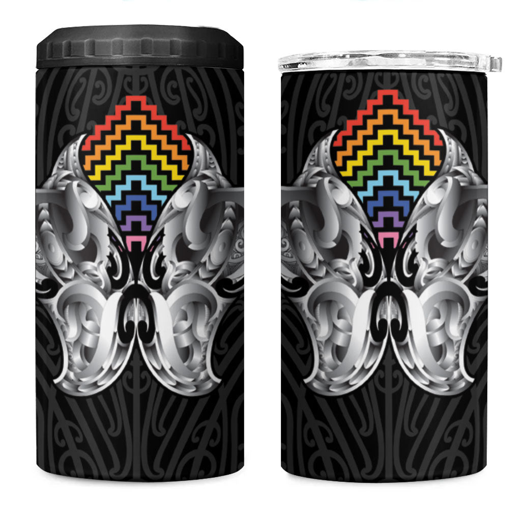 Aotearoa Kowhaiwhai Poutama Rainbow Motif 4 in 1 Can Cooler Tumbler