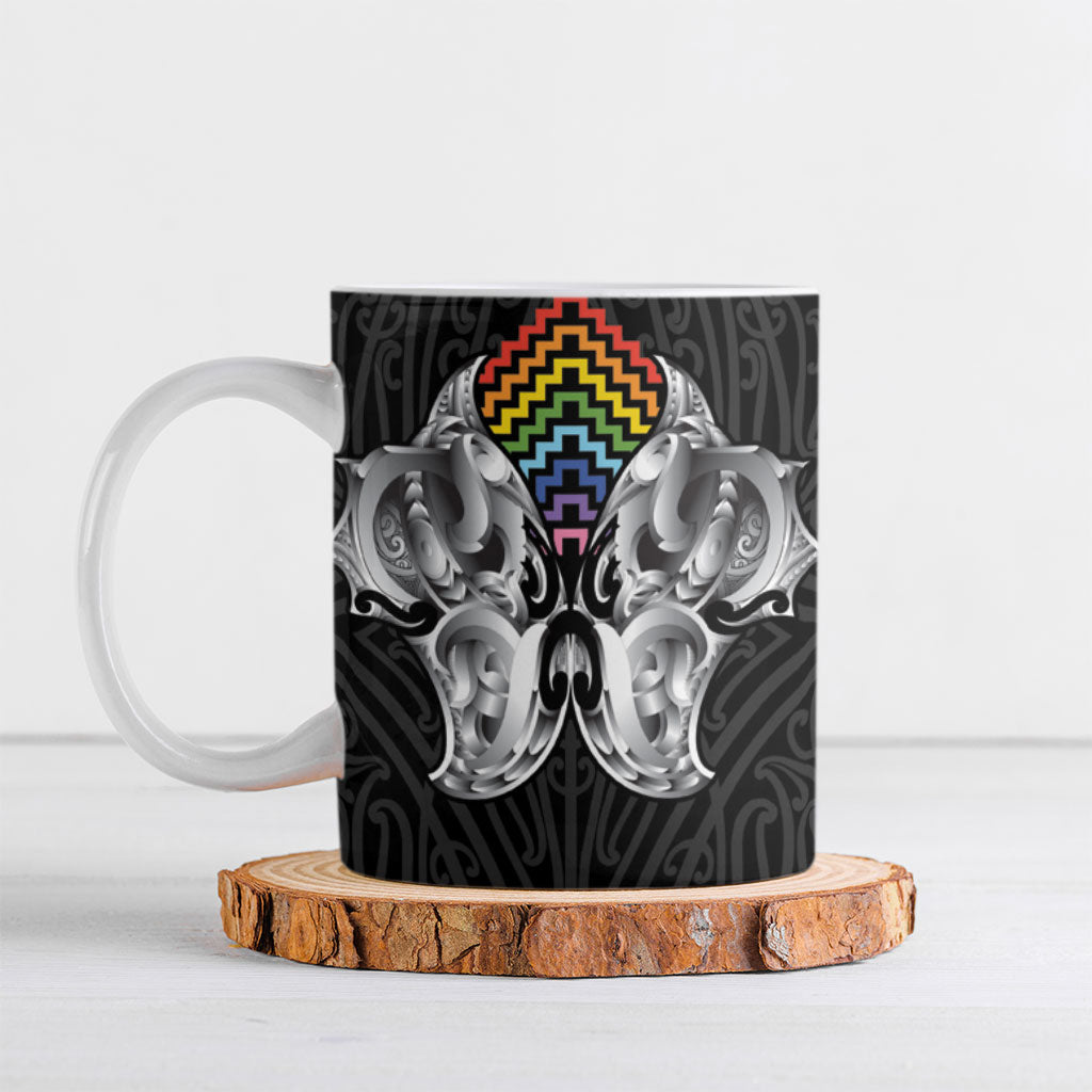 Aotearoa Kowhaiwhai Poutama Rainbow Motif Ceramic Mug