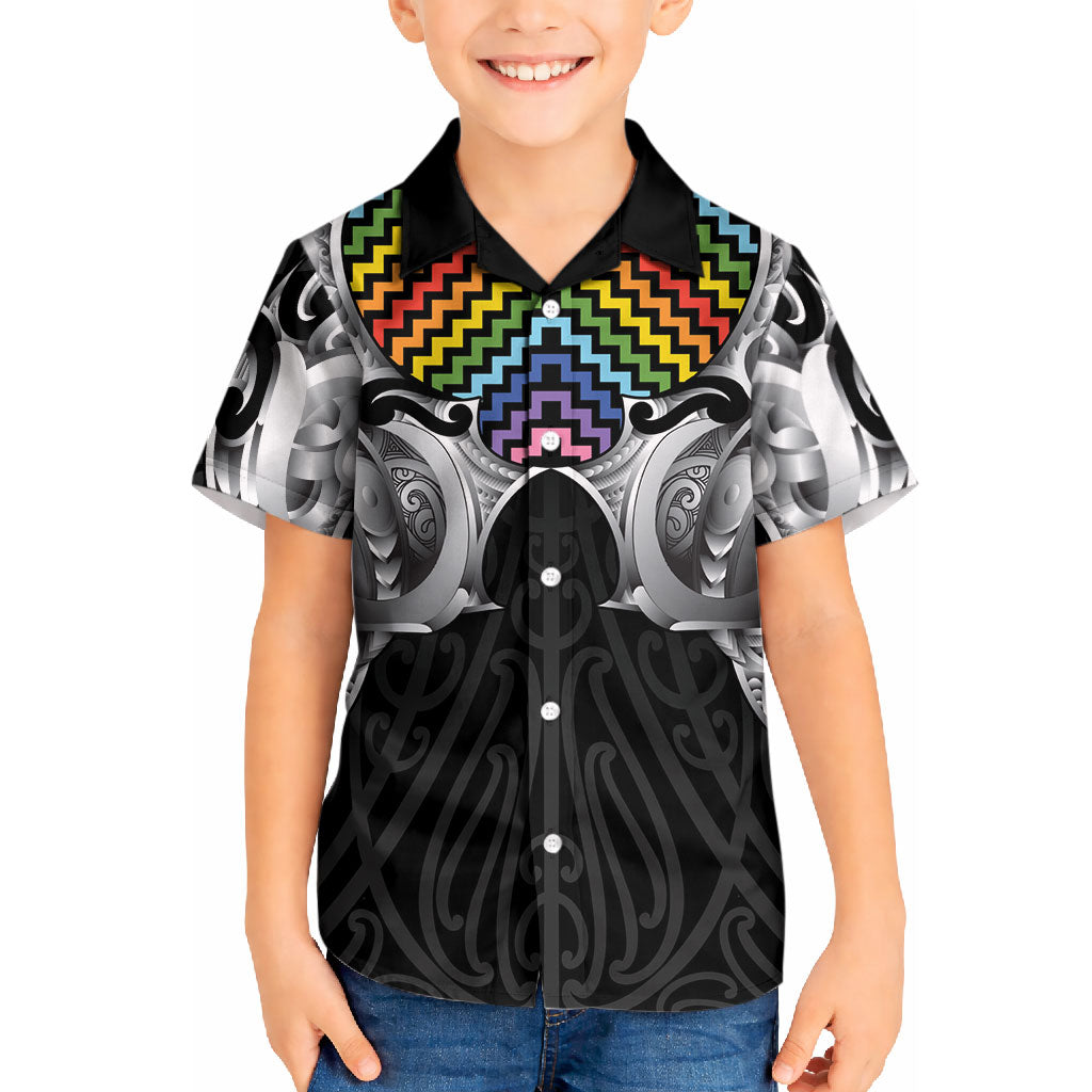 Aotearoa Kowhaiwhai Poutama Rainbow Motif Kid Hawaiian Shirt LT9 Kid Rainbow - Polynesian Pride