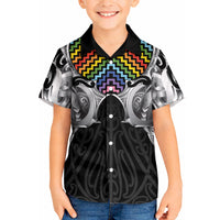 Aotearoa Kowhaiwhai Poutama Rainbow Motif Kid Hawaiian Shirt LT9 Kid Rainbow - Polynesian Pride
