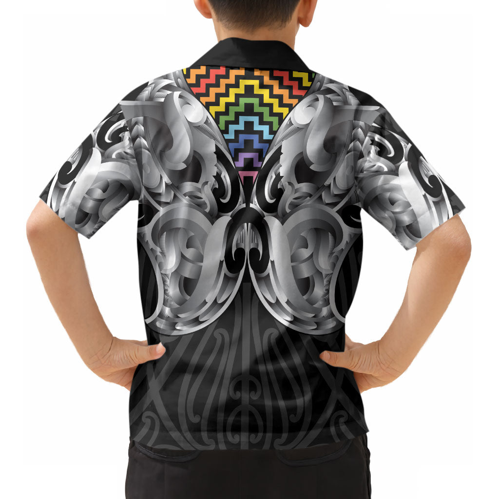 Aotearoa Kowhaiwhai Poutama Rainbow Motif Kid Hawaiian Shirt LT9 - Polynesian Pride