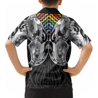 Aotearoa Kowhaiwhai Poutama Rainbow Motif Kid Hawaiian Shirt LT9 - Polynesian Pride