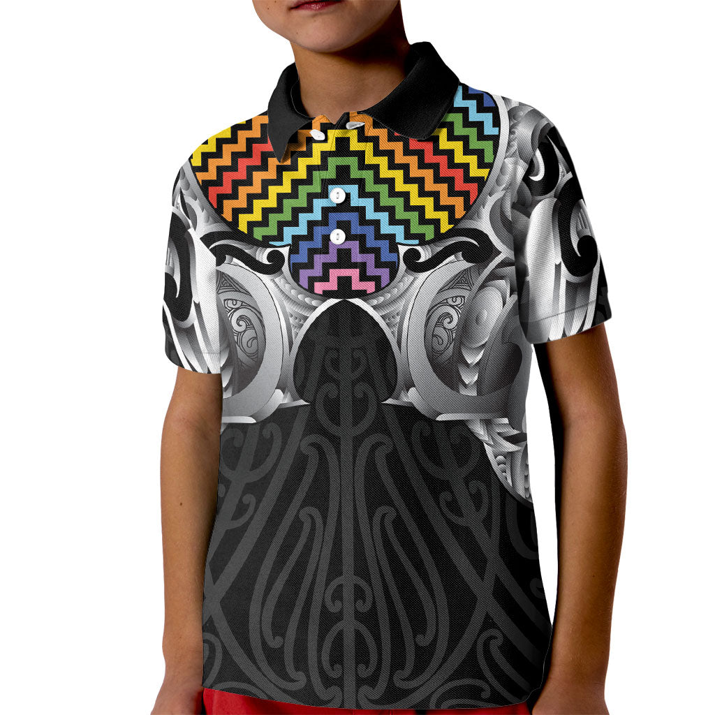 Aotearoa Kowhaiwhai Poutama Rainbow Motif Kid Polo Shirt