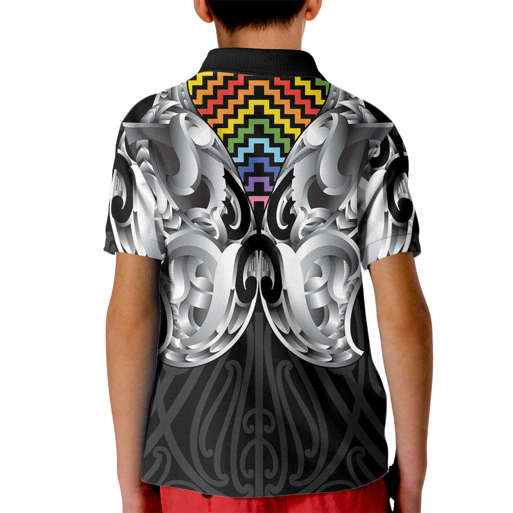 Aotearoa Kowhaiwhai Poutama Rainbow Motif Kid Polo Shirt