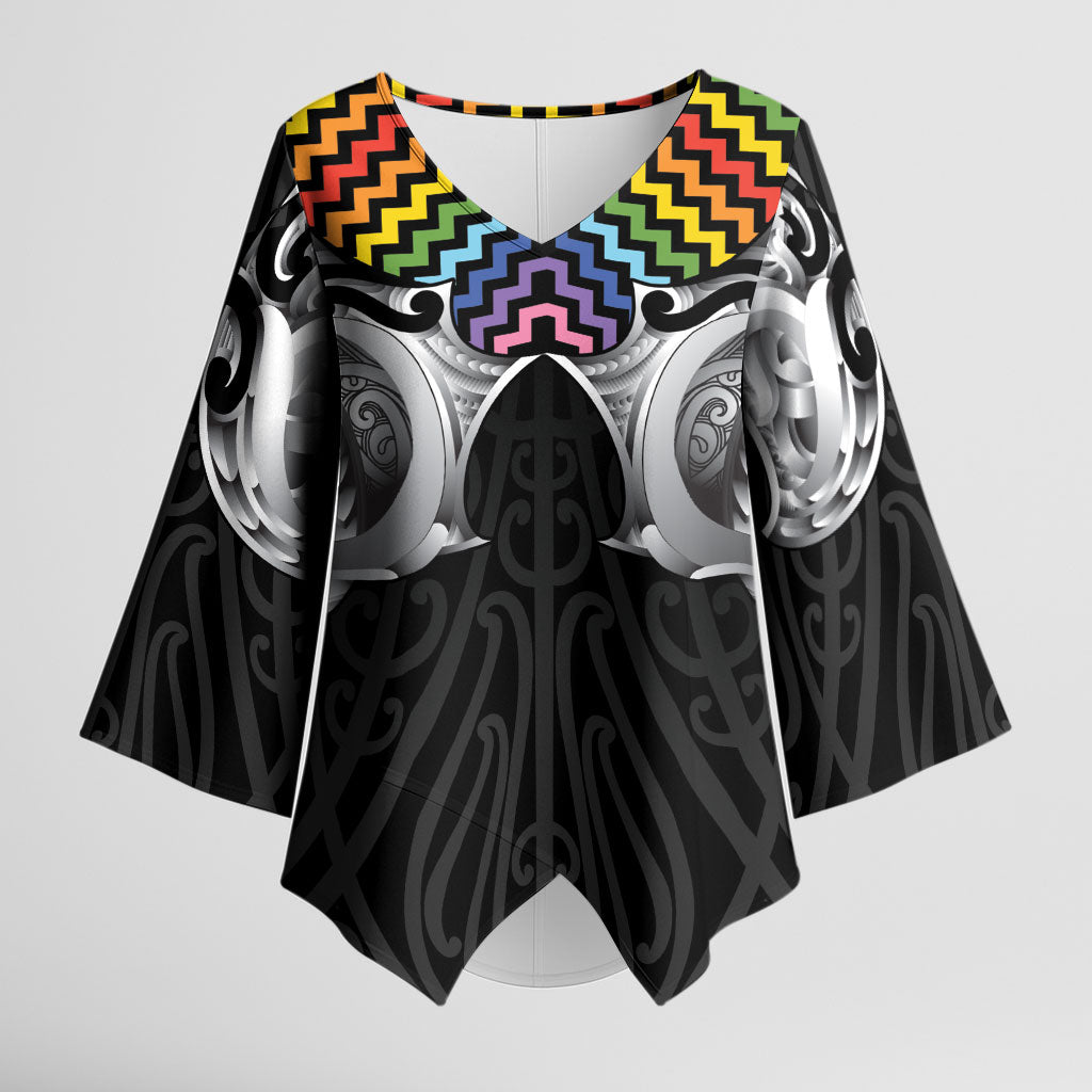 Aotearoa Kowhaiwhai Poutama Rainbow Motif Kimono Sleeve Blouse