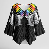 Aotearoa Kowhaiwhai Poutama Rainbow Motif Kimono Sleeve Blouse