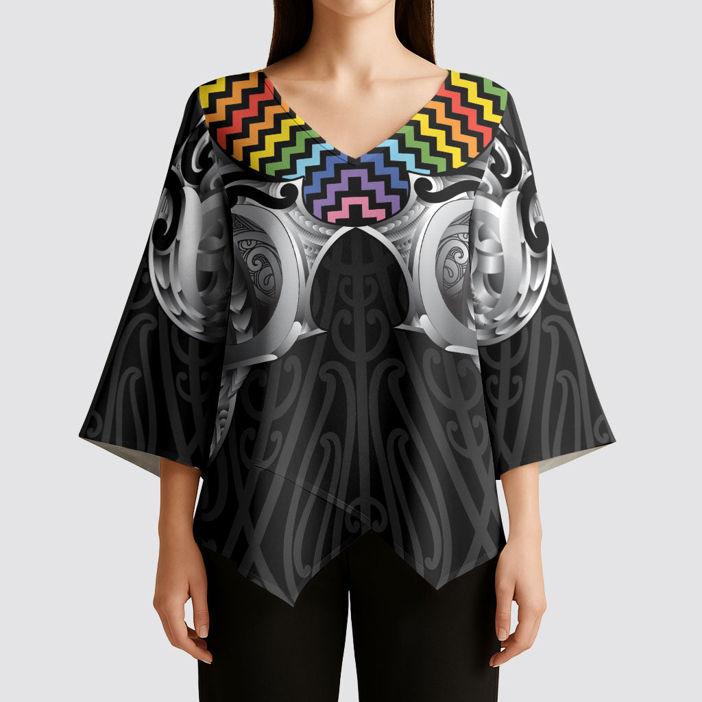 Aotearoa Kowhaiwhai Poutama Rainbow Motif Kimono Sleeve Blouse