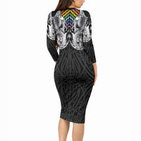 Aotearoa Kowhaiwhai Poutama Rainbow Motif Long Sleeve Bodycon Dress LT9 - Polynesian Pride