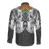 Aotearoa Kowhaiwhai Poutama Rainbow Motif Long Sleeve Button Shirt