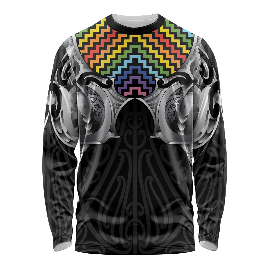 Aotearoa Kowhaiwhai Poutama Rainbow Motif Long Sleeve Shirt