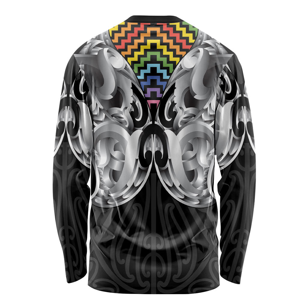 Aotearoa Kowhaiwhai Poutama Rainbow Motif Long Sleeve Shirt