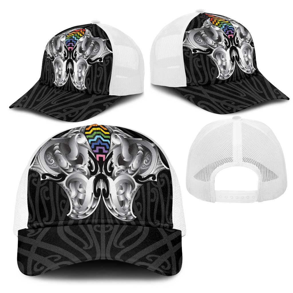 Aotearoa Kowhaiwhai Poutama Rainbow Motif Mesh Trucker Cap