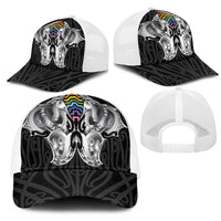 Aotearoa Kowhaiwhai Poutama Rainbow Motif Mesh Trucker Cap